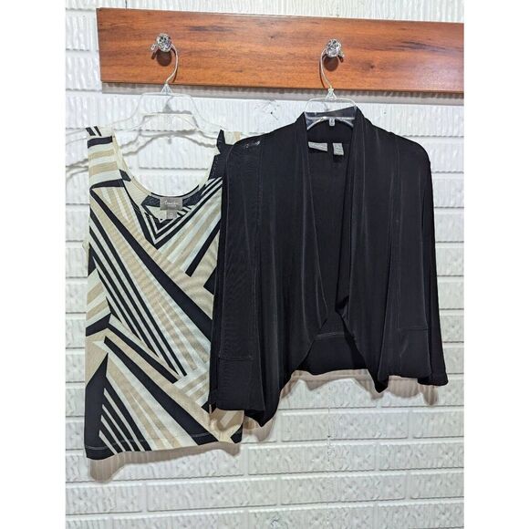 Travelers by Chico's Women's Black & Cream 2-Piece Geometric Pattern Top & Jacke - Picture 2 of 8